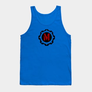 Red Letter M in a Black Industrial Cog Tank Top